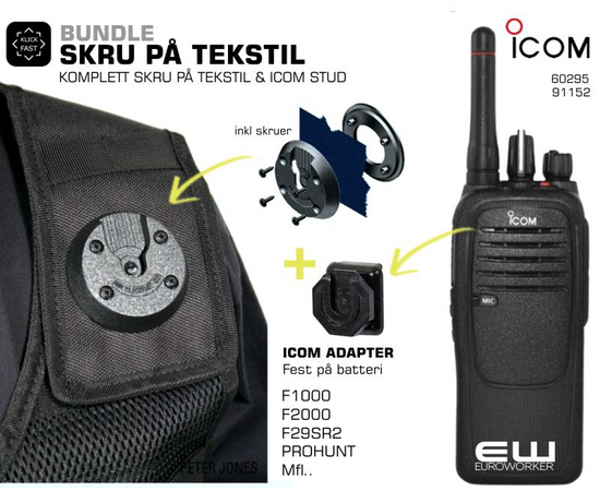 Klick Fast Bundle Skru på Tekstil Icom Adapter (F2000, F29SR2, PROHUNT)