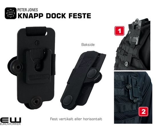 The Klick Fast MOLLE System Dock allows secure and easy attachment to any MOLLE loop system found on utility vests, kit bags and other applications. The two webbing straps at the rear of the Dock allows it to be threaded either vertically or horizontally through a MOLLE loop, then secured in place with a heavy-duty press stud.
