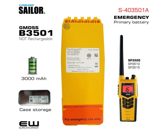 Sailor B3501 GMDSS Nødbatteri  (3000 mAh) B3501 S-403501A