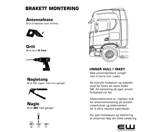 Sirio Lastebil Antenne - Brakett Montering