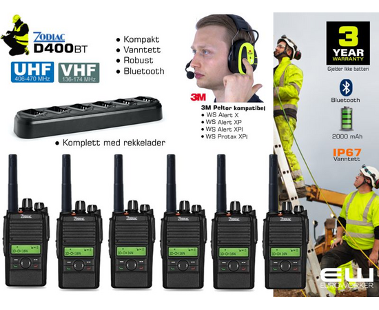 6 Pack Zodiac D400BT Bluetooth Yrkesradio (UHF, VHF, IP67)