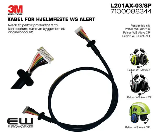 3M Peltor L201AX-03/SP - Separat kabel hjelmfeste WS Alert XP og XPI - L201AX-03/SP    7100088344, hjelmkabel