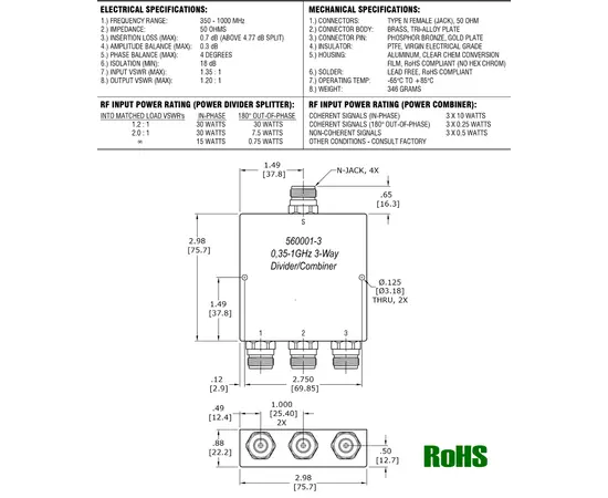 Antennesplitter 3 Way UHF (Splitter & Combiner)