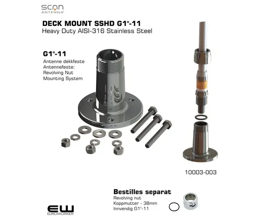 Scan Antenna Deck Mount Heavy Duty (G1"X11)