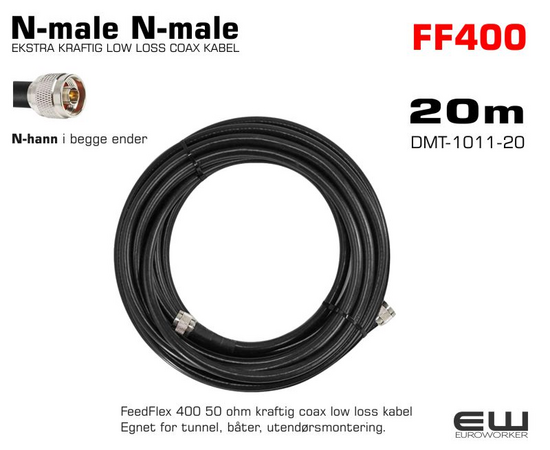 FF400 UTENDØRS 20m LOW LOSS COAX KABEL (N-male N-male)