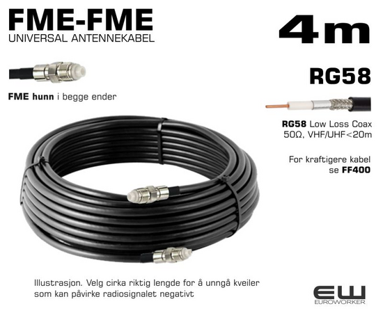 UNIVERSAL ANTENNEKABEL - 4m (FME-hunn, FME-hunn, RG58, Coax Low Loss)