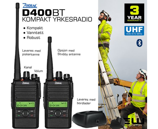 Zodiac D400BT Industrisamband med blåtann  (UHF, VHF, IP67)