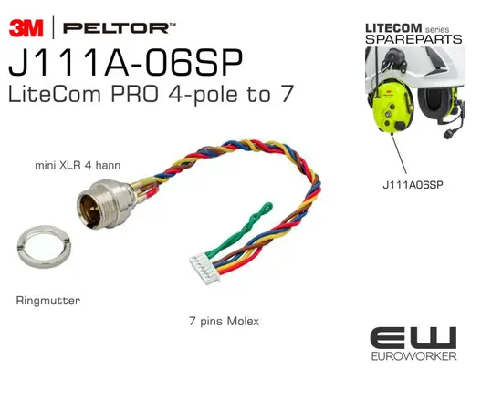 Peltor J111A06SP - LiteCom PRO 4-pole to 7 (utvendig tilbehørskontakt)
