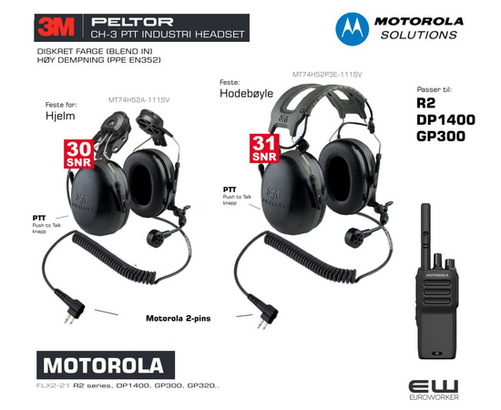 3M Peltor CH-3 Black med PTT for Motorola R2 og DP1400