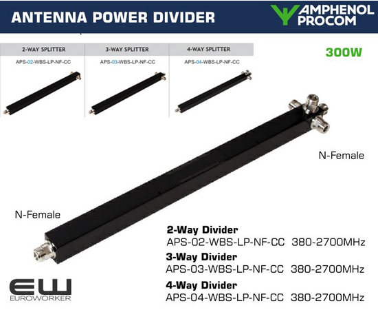 Procom Amphenol 2, 3, 4 Way Antenna Divider (splitter) - APS-02-WBS-LP-NF-CC