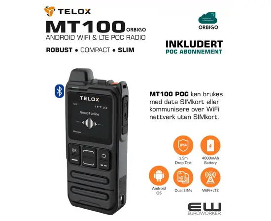 Telox MT-100 POC RADIO med orbigo POC abonnement
