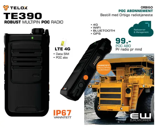 Telox TE390 Multipin Robust Håndholdt POC terminal (4G, WiFi)