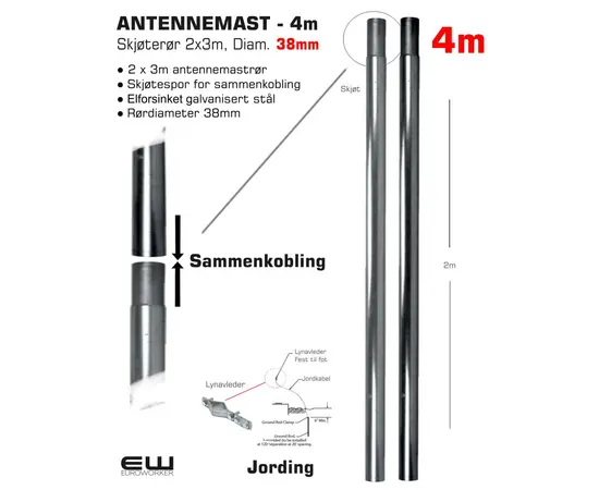 Antennemast Skjøterør 4m og 6m