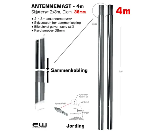 Antennemast Skjøterør 4m og 6m