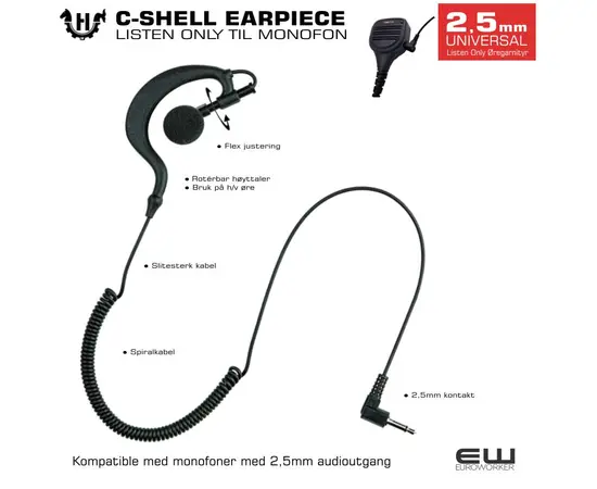 C-Shell Universal Listen Only headset (2,5mm)