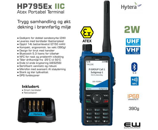 Hytera HP795EX IIC og IIA Atex Terminal (UHF, Bt, IP68, GPS, AI) - Røykdykking SOLAS