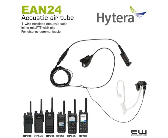 Hytera hodesett secret service med PPT svart til HP-/ PD6-serien (EAN24). Hytera EAN24 1-Wire PTT headset (HP-serie)