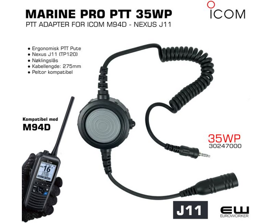 ● PTT PUTE
● NEXUS J11 PELTOR
● PTT LOCK
● LENGDE: 275mm
PTT Adapter Nexus J11 Peltor for Icom M94D