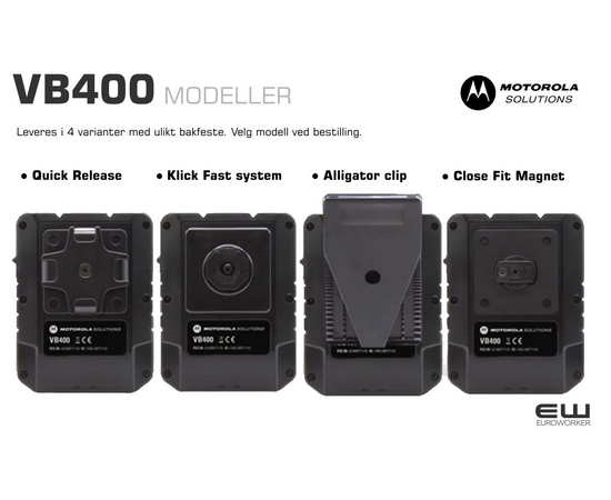 Motorola VB400 BWC - Security & Police Body Worn Camera Mounting options