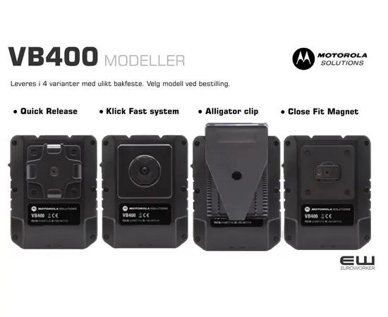 Motorola VB400 BWC - Security & Police Body Worn Camera Mounting options