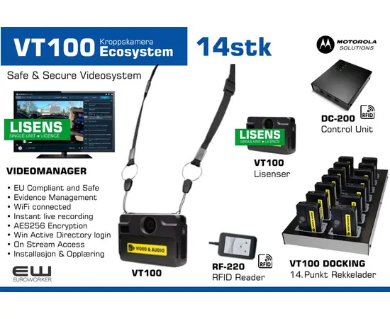 14 kit - Motorola VT100 Kroppskamera - Safe & Secure Ecosystem
