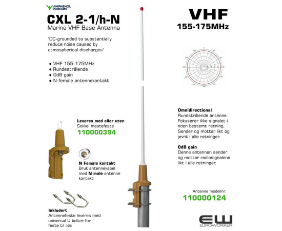 Procom CXL 2-1/h Marine VHF Omni Base Antenna (155-175MHz ) - Modell 110000124