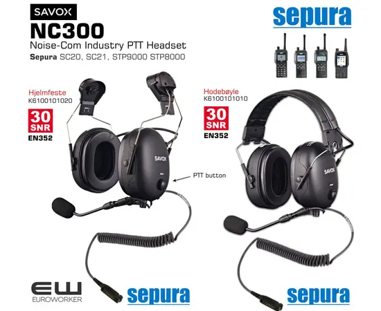 Savox Noise-COM 300 Industriheadset med PTT for Sepura