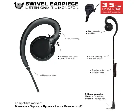 3,5mm Universal Svivel Earpiece (vendba