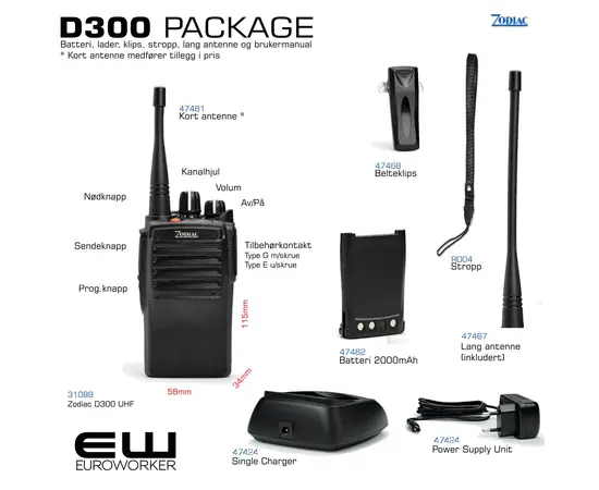 Zodiac D300 6 Pack Kompakt Yrkesradio med rekkelader (IP55, UHF, VHF, Fallsikring)