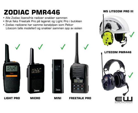 Zodiac Mini 446 10 Pack Bundle  – Liten & Lett Lisensfri radio for butikk og retail (446 & 444MHz)