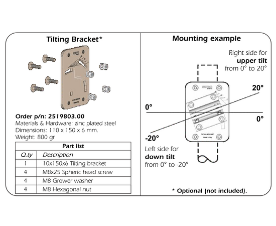 SIRIO TB-2 Steel tilting bracket for WY range 2519803.00