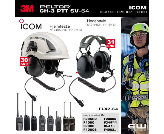 Peltor industri headset som passer til Icom med 2 pins skruekontaktPeltor industri headset som passer til Icom med 2 piuns skruekontakt