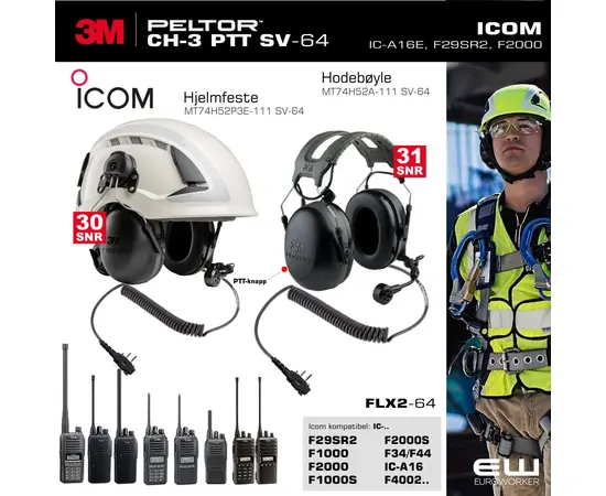 Peltor industri headset som passer til Icom med 2 pins skruekontaktPeltor industri headset som passer til Icom med 2 piuns skruekontakt