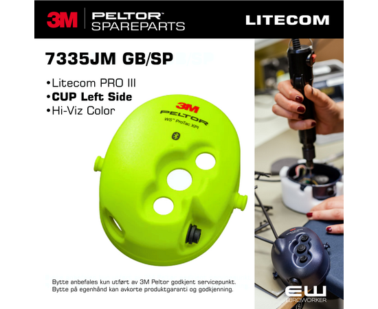 Replacement CUP Left Side Hi-Viz - Peltor Litecom PRO III Spareparts (7335JM GB/SP )