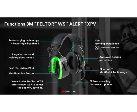 3M Peltor WS Alert XPV Multipoint Bluetooth Headset - Solcellelading_Headband - MRX21A1WS7_euroworker