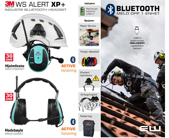 3M Peltor WS Alert XP+ Industri Bluetooth Headset_MRX21P3E2WS7_MRX21A2WS7_euroworker