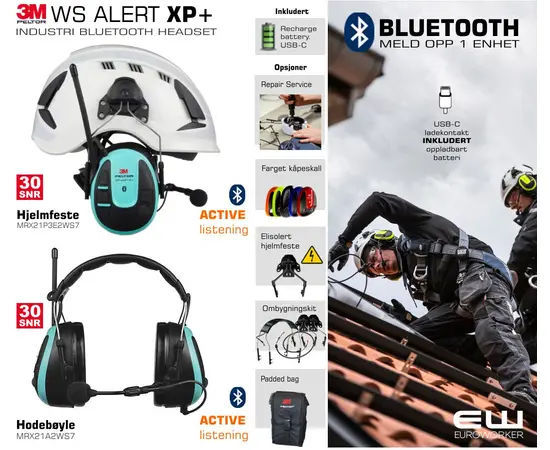 3M Peltor WS Alert XP+ Industri Bluetooth Headset_MRX21P3E2WS7_MRX21A2WS7_euroworker