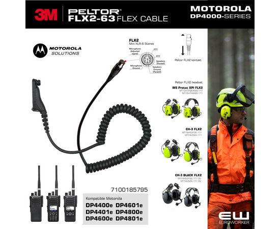 3M Peltor FLX2-63 kabel til Motorola DP4000-serie