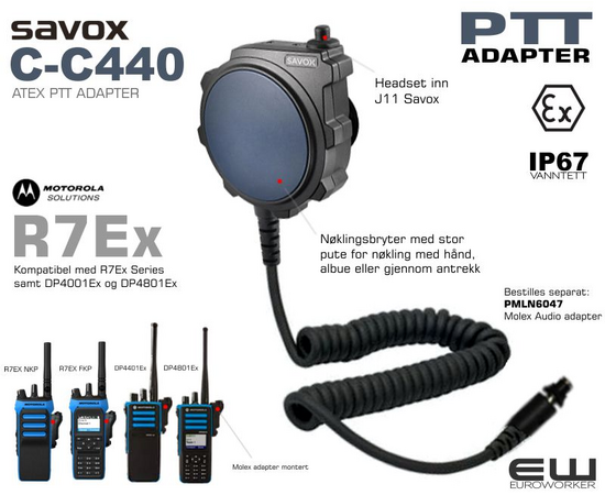 Savox C-C440 Molex PTT Adapter (Atex,  DP4X01Ex, R7Ex