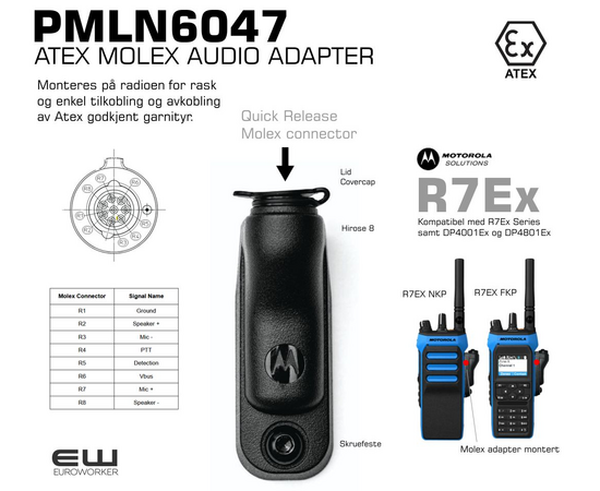 Motorola PMLN6047  Molex Quick Release Audio Adapter (ATEX, R7Ex, DP4000Ex-serie)