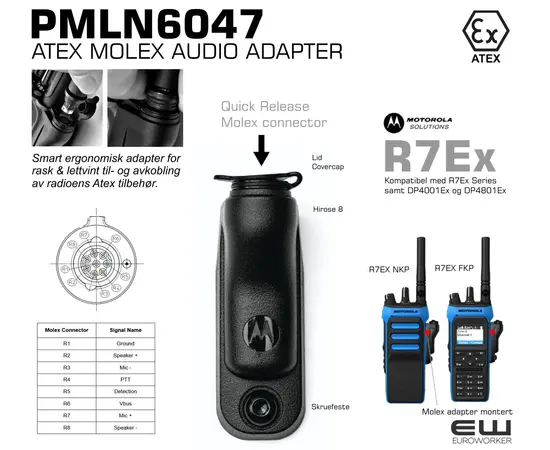 Motorola PMLN6047  Molex Quick Release Audio Adapter (ATEX, R7Ex, DP4000Ex-serie)
