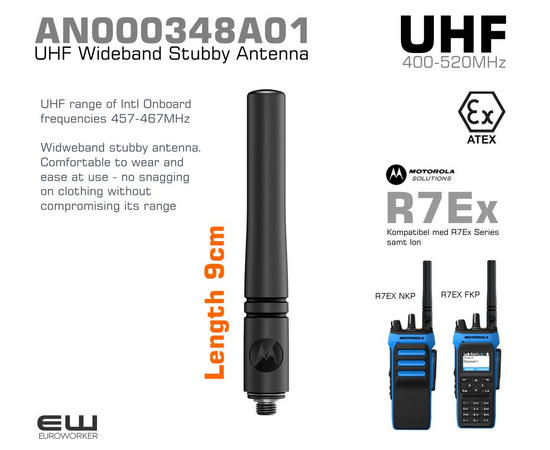 Motorola 400-520MHz 9cm UHF Stubby Atex Antenna (AN000348A01, R7Ex, UHF, 9cm, Atex)