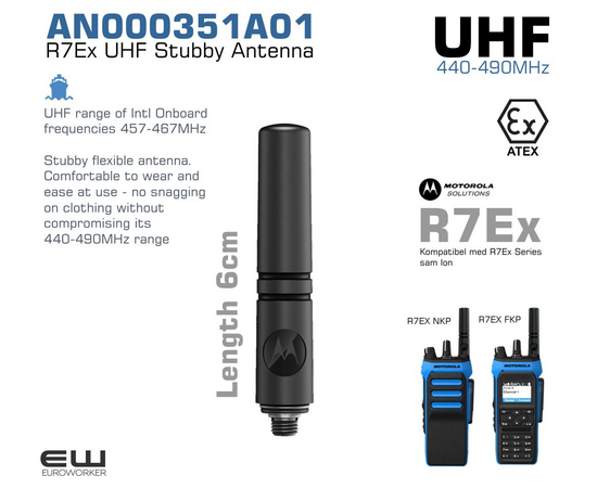 Motorola AN000351A01 R7Ex UHF Stubby Antenna (440-490MHz, 6cm, Atex)