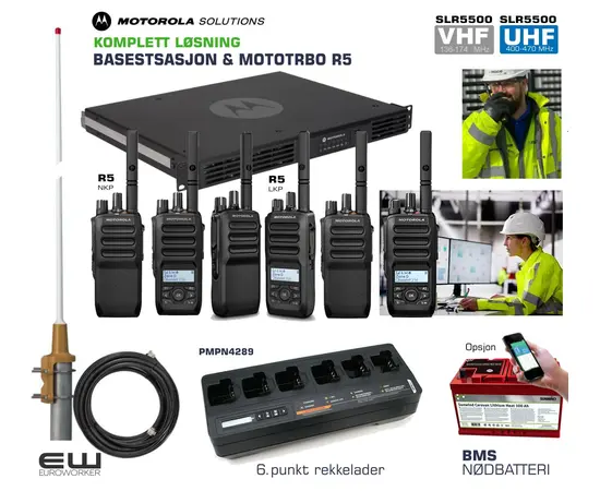 Komplett Løsning - Fast Installasjon - Motorola SLR5500 Basestasjon og Mototrbo R5 (DMR, UHF, VHF)