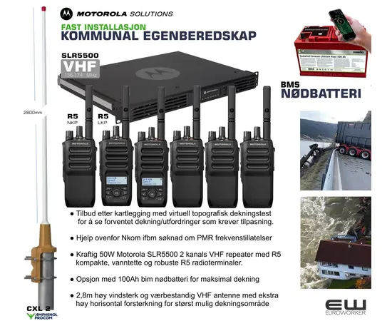 Komplett VHF Basestasjon for Fast Installasjon i Serverrack - Motorola SLR5500 Basestasjon og R5 Radioterminaler