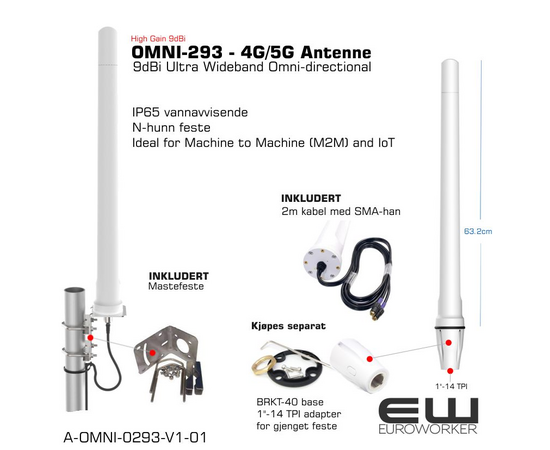 Poynting OMNI-293 Ultra Wideband Omni-directional (SiSo , 4G, 5G, 9dBi)A-OMNI-0293-V1-01-euroworker
