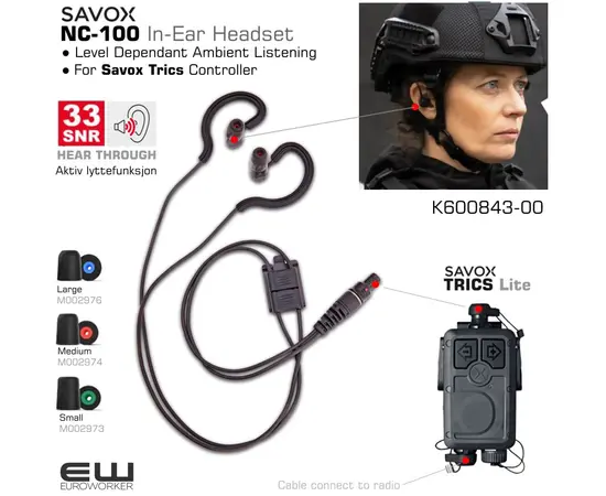 Savox Trics Headset in ear NC100 Noise-com NC-100 K600843-00 Euroworker