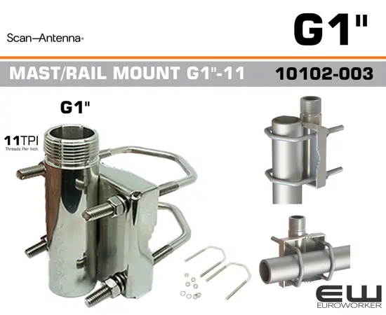 Scan Antenna MAST/RAIL MOUNT G1"-11 (Varekode: 10102-003)

Dette er et robust og allsidig feste fra Scan Antenna, designet spesifikt for montering av marine- og base-stasjon-antenner på master, rekker eller andre rørformede konstruksjoner. Festet er av høy kvalitet, laget av polert, syrefast AISI 316 rustfritt stål, noe som sikrer maksimal korrosjonsmotstand i tøffe maritime miljøer.

Hovedfunksjonen er å gi en stabil plattform for antenner som benytter den europeiske G1"-11 gjengestandarden. Festet har et svingbart ledd som tillater justering av antennens vinkel, slik at du kan sikre en perfekt vertikal posisjon uavhengig av monteringsflaten.

Det er kompatibelt med rør med diametre fra 25 mm til 60 mm (1" til 2.4") takket være de medfølgende U-boltene i ulike størrelser.

Monteringsanvisning

Nødvendig verktøy:

    Skiftenøkkel eller fastnøkkelsett

    Skrutrekker (kan være nødvendig for noen modeller)

1. Sjekk deler og forberedelse

    Pakk ut festet og sjekk at alle deler er til stede: selve festet, U-bolter (vanligvis i to forskjellige størrelser) og muttere.

    Velg monteringssted på masten eller rekka. Sørg for at området er fritt for hindringer og at du har tilstrekkelig plass til å arbeide.

2. Montering på mast/rekke

    Plasser den justerbare delen av festet på røret der du ønsker å montere det.

    Før en av de U-formede boltene rundt røret, og stikk de gjengede endene gjennom hullene på festet.

    Skru på mutterne og stram dem gradvis og jevnt med en skiftenøkkel. Alternativt kan noen modeller ha en brakett som klemmes rundt røret. Uansett, sørg for at festet sitter helt fast og ikke kan vri seg.

3. Montering av antennen

    Festet har en utvendig G1"-11 gjenge i toppen. Ta antennen med sin G1"-11-mutter og skru den fast på festet.

    Skru mutteren forsiktig for hånd først for å sikre at gjenge