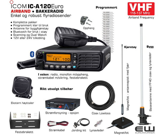 airband - FLYRADIO - bakkeradio - Icom IC-A120E - VHF AIRBAND komplett løsning euroworker