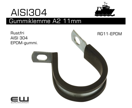 10 stk AISI304 - Gummiklemme A2 11mm (EPDM)